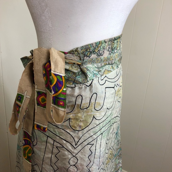 Silk Wrap Skirt Reversible Hippie Sz M - Picture 5 of 11